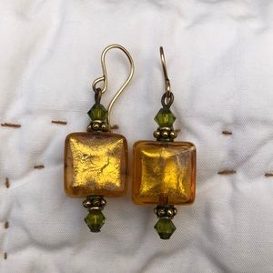 Gold tone Murano glass earrings